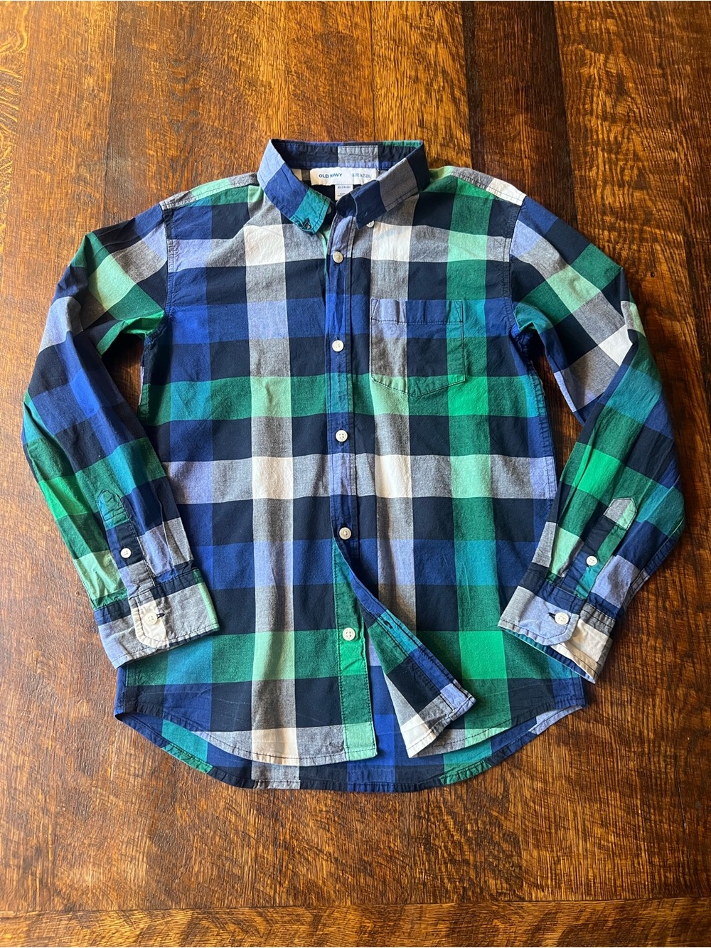 Old Navy Green & Blue Plaid Long-Sleeve Button-Down Shirt